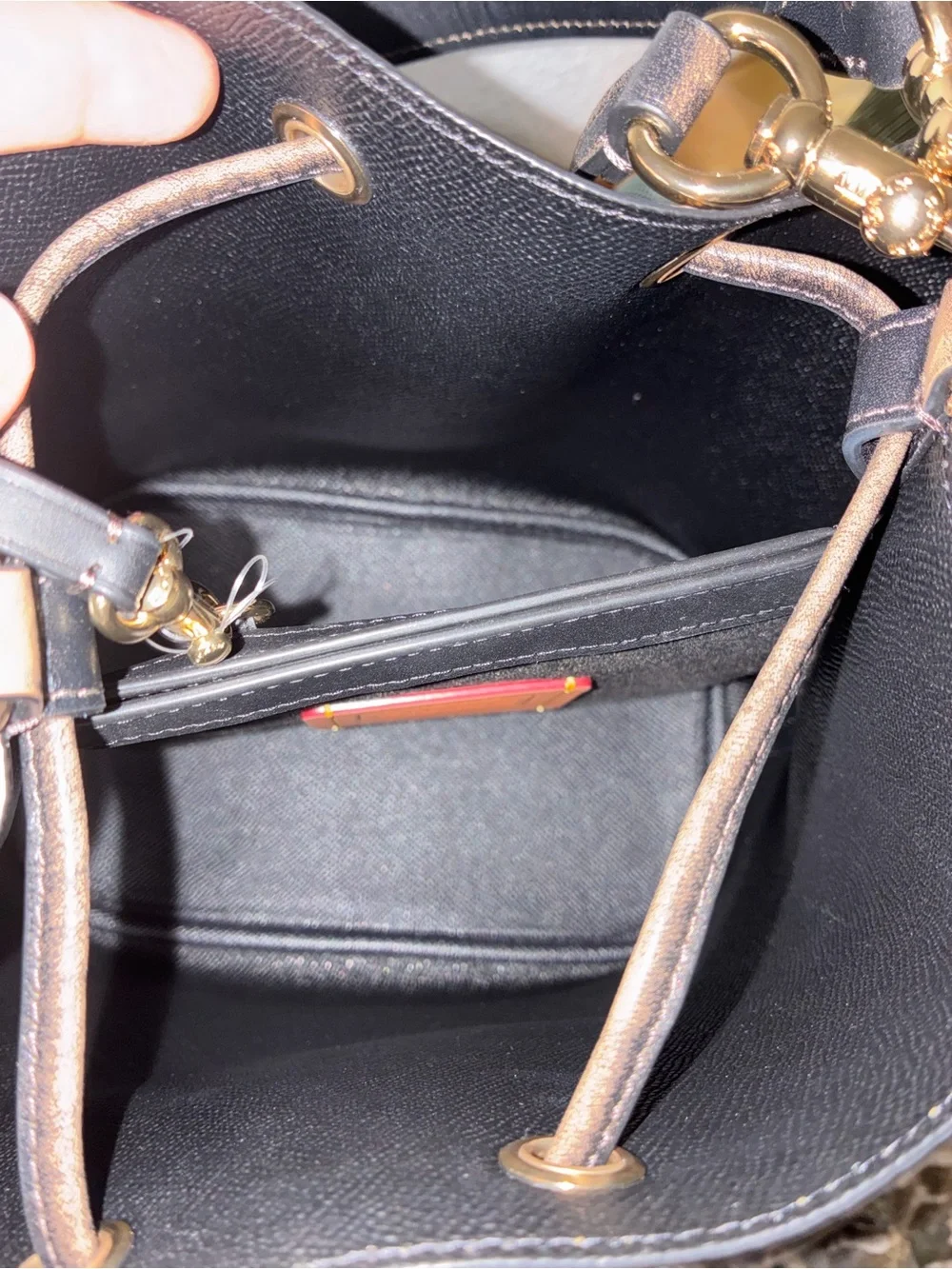 Coach Brown Signature Drawstring Crossbody Bucket Bag with Gold Hardware